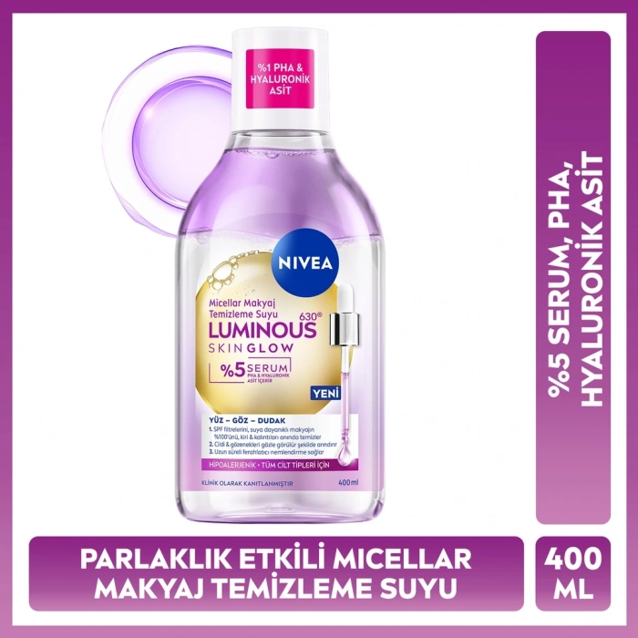 Nivea Luminous630 Skin Glow Parlaklık Etkili Micellar Makyaj Temizleme Suyu 400 ml