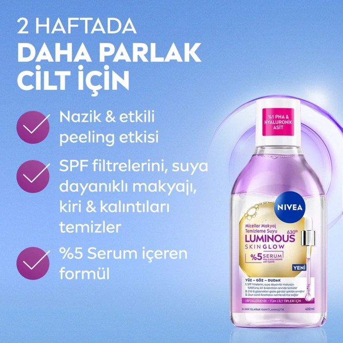 Nivea Luminous630 Skin Glow Parlaklık Etkili Micellar Makyaj Temizleme Suyu 400 ml