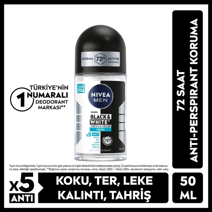 Nivea Men Erkek Roll-On Deodorant Black & White Invisible Fresh 50 ml