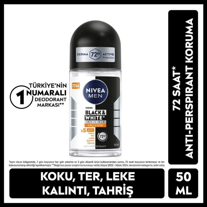 Nivea Men Erkek Roll-On Deodorant Black & White Invisible Güçlü Etki 50 ml