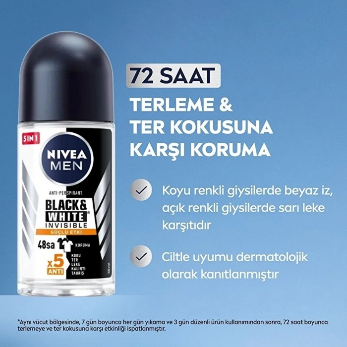 Nivea Men Erkek Roll-On Deodorant Black & White Invisible Güçlü Etki 50 ml