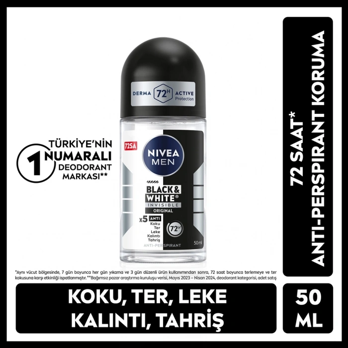 Nivea Men Erkek Roll-on Deodorant Black & White Invisible Original 50 ml