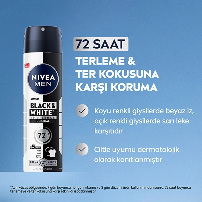 Nivea Men Erkek Sprey Deodorant Black & White Insible Original 150 ml 72 Saat Anti-perspirant