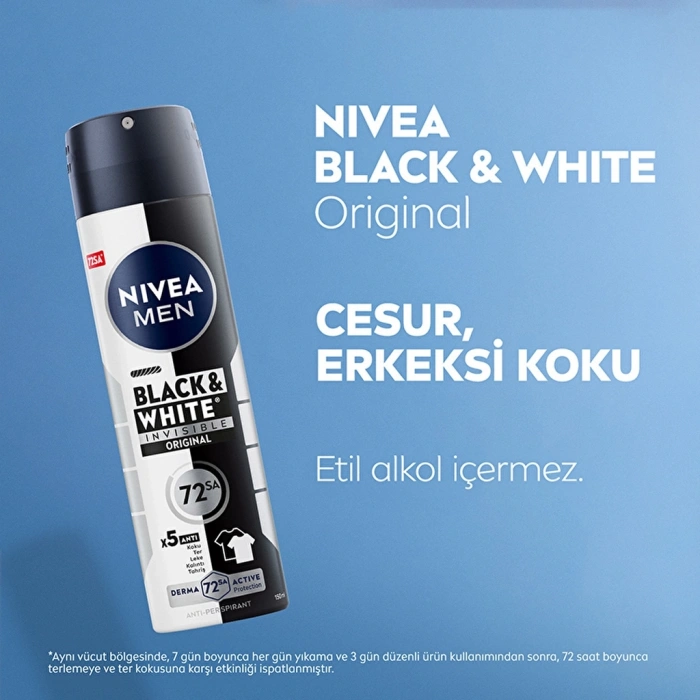 Nivea Men Erkek Sprey Deodorant Black & White Insible Original 150 ml 72 Saat Anti-perspirant