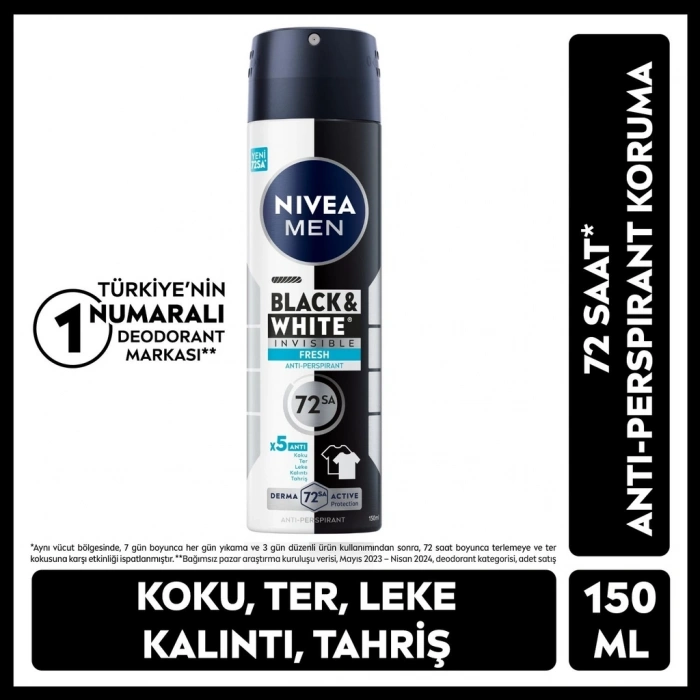 Nivea Men Erkek Sprey Deodorant Black & White Invisible Fresh 150 ml