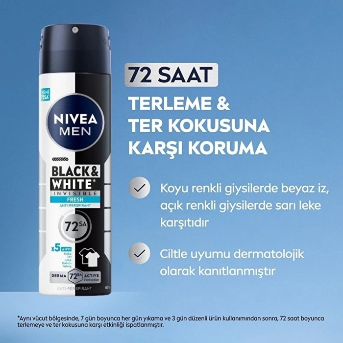 Nivea Men Erkek Sprey Deodorant Black & White Invisible Fresh 150 ml