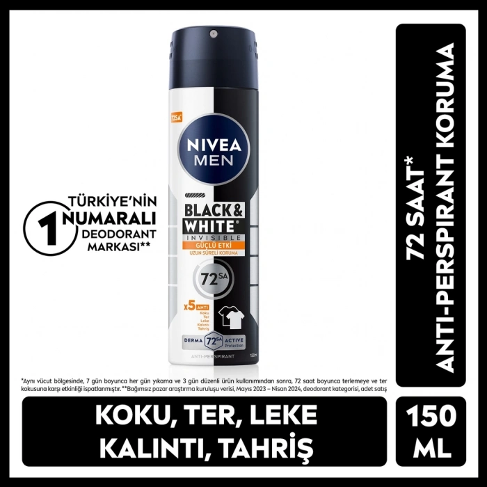 Nivea Men Erkek Sprey Deodorant Black & White Invisible Güçlü Etki 150 ml