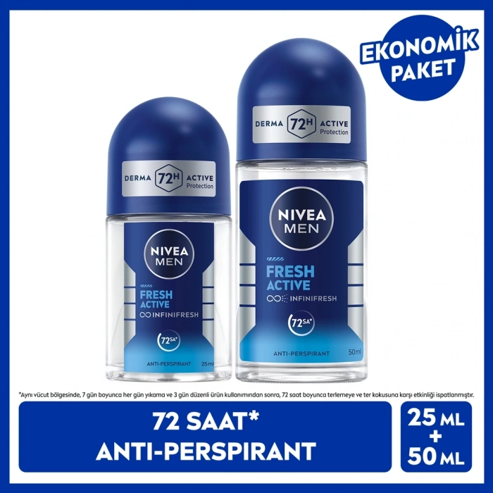 Nivea Men Fresh Active Erkek Deodorant Roll-on 50 ml + Mini Deodorant Roll-on 25 ml