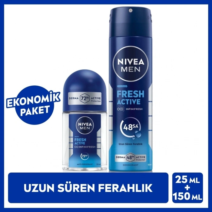 Nivea Men Fresh Active Erkek Deodorant Sprey 150 ml + Mini Roll-on 25 ml