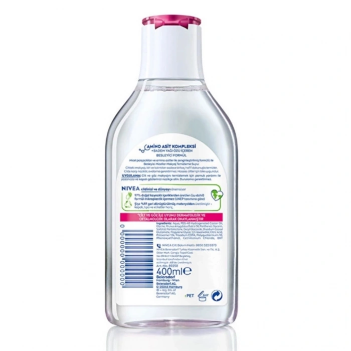 Nivea Micellar Besleyici Yüz Göz ve Dudak için Makyaj Temizleme Suyu 400 ml