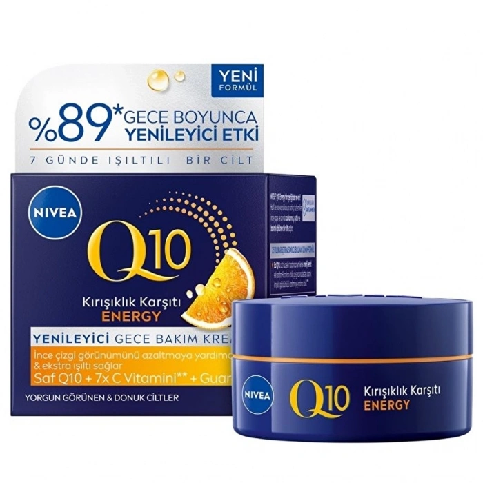 Nivea Q10 Energy C Vitamini Kırışıklık Karşıtı Nemlendirici Gece Bakım Kremi 50 ml