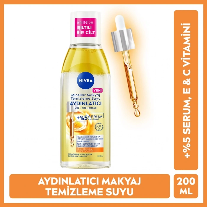 Nivea Serum Etkili Aydınlatıcı Micellar Makyaj Temizleme Suyu 200 ml
