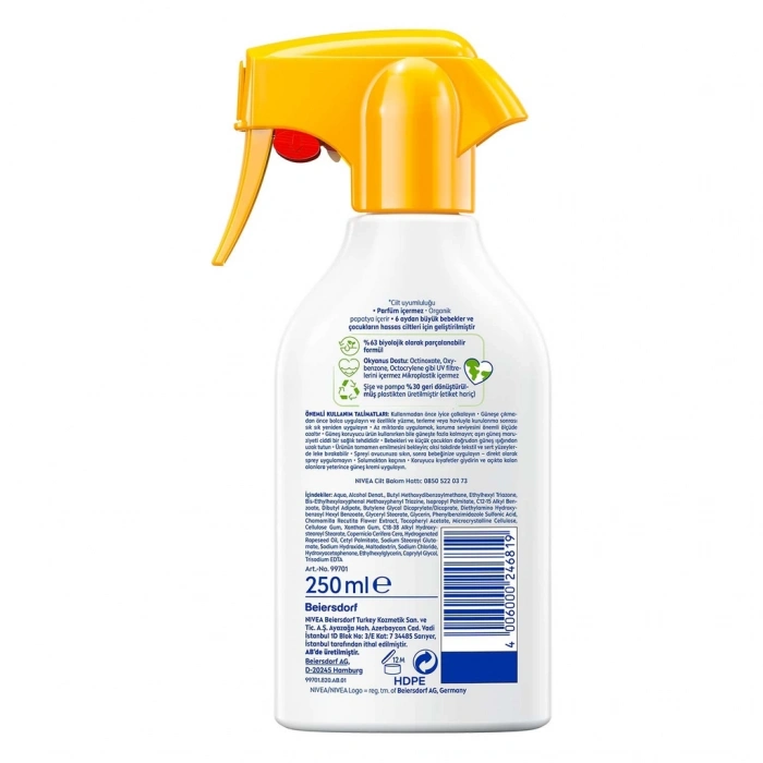 Nivea Sun 50+SPF Bebek ve Çocuklar İçin Güneş Koruyucu Vücut Spreyi 250 ml