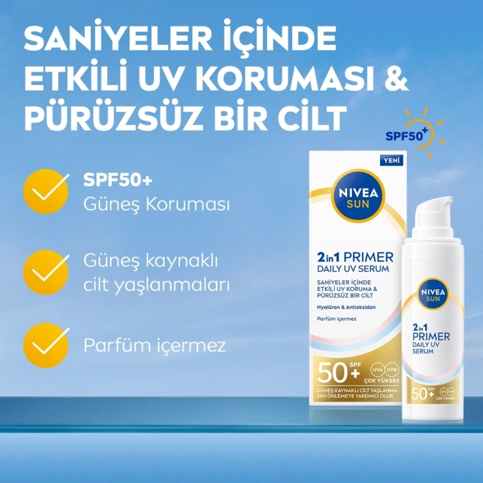 Nivea Sun SPF50 2si 1 Arada UV Koruma & Pürüzsüzlük Primer Serum 30 ml