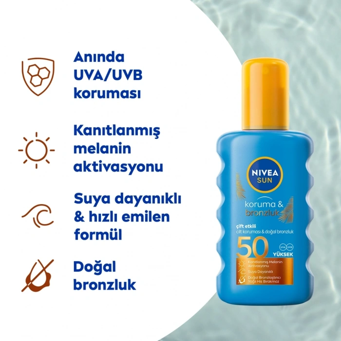 Nivea Sun SPF50 Güneş Koruyucu ve Bronzluk Güneş Kremi Sprey 200 ml