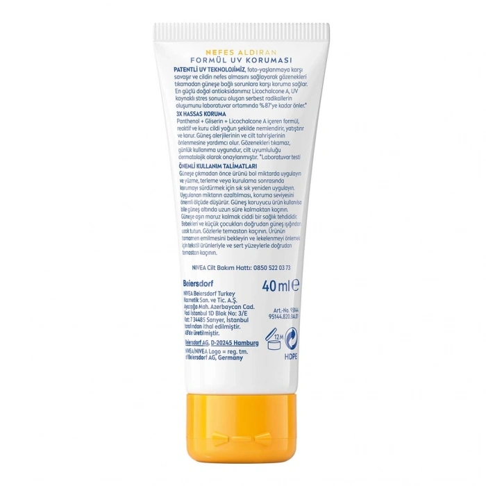 Nivea Sun SPF50 Hassas Yatıştıran Nemlendirici Yüz Güneş Kremi 40 ml