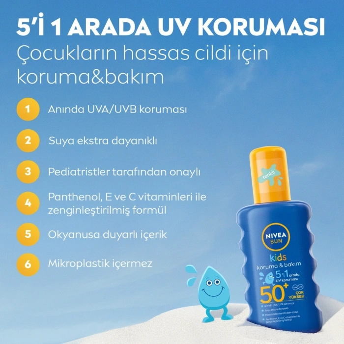 Nivea Sun SPF50+ Koruma ve Bakım Çocuklar İçin Yüksek Güneş Koruyucu Sprey 200 ml