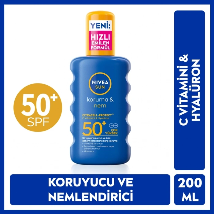 Nivea Sun SPF50 Yüksek Güneş Koruyucu ve Nemlendirici Vücut Spreyi 200 ml