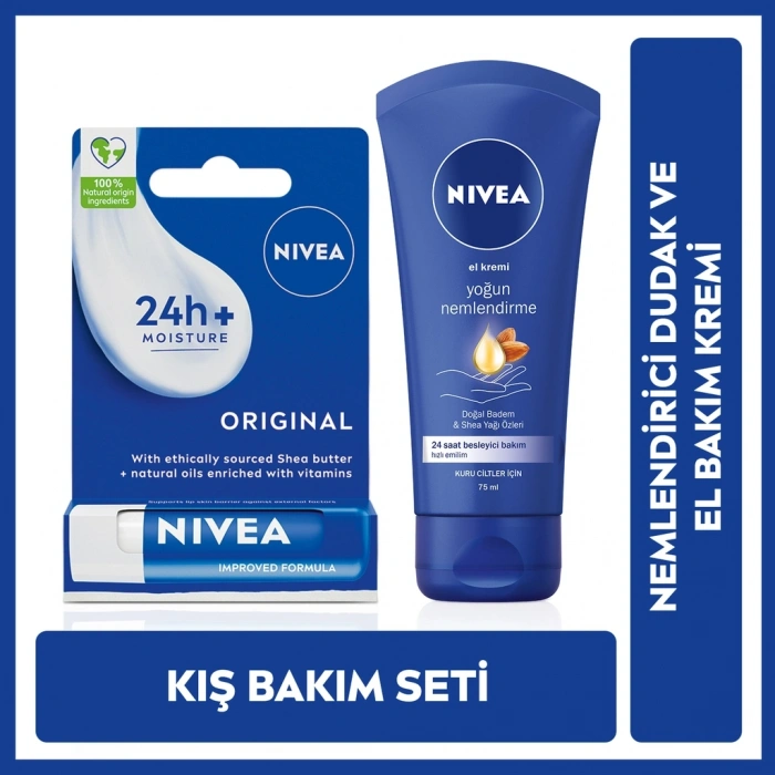 Nivea Yoğun Nemlendirici El Kremi 75 ml + Dudak Kremi 4,8 gr (Kış Bakım Seti)