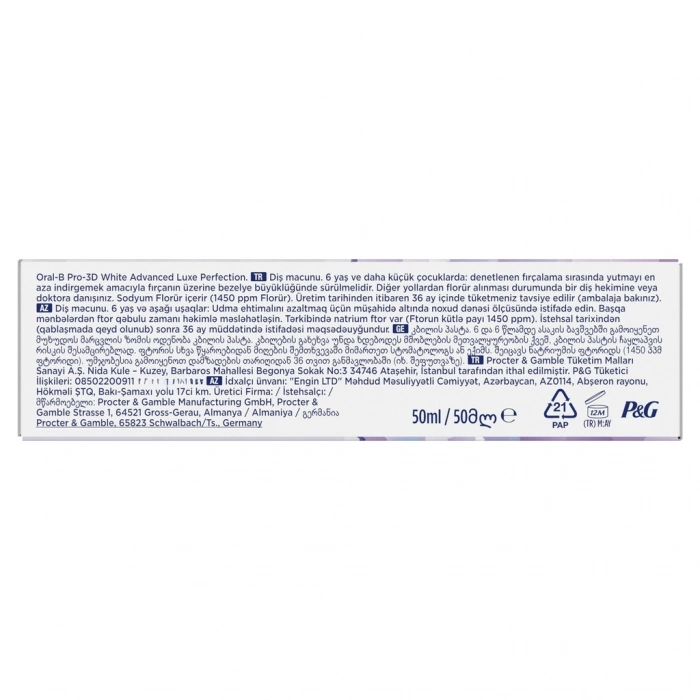 Oral-B Pro 3D White Advanced Luxe Perfection Diş Macunu 50 ml