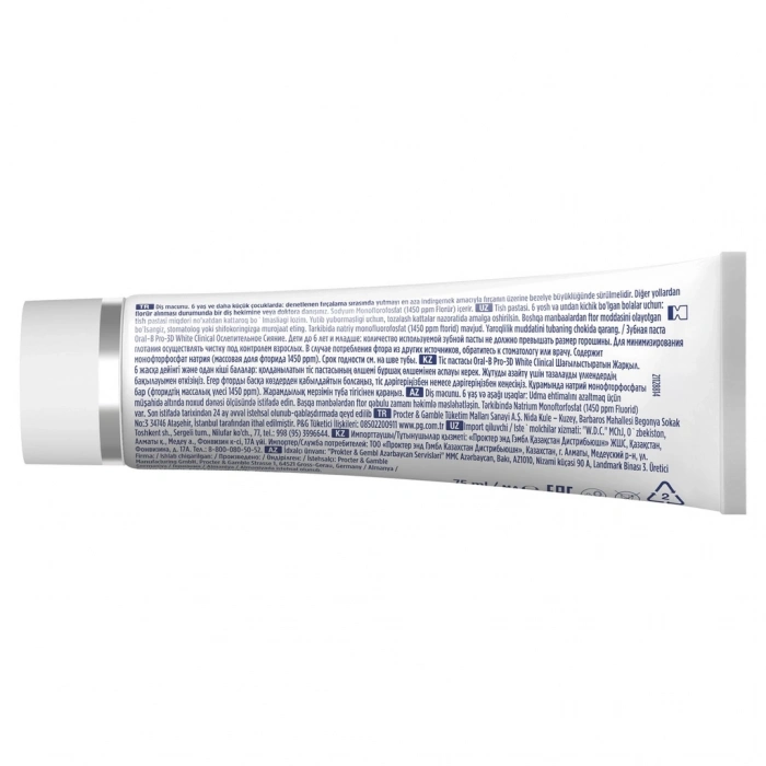 Oral-B Pro 3D White Clinical Yoğun Beyazlık Parlak Mükemmellik Diş Macunu 75 ml
