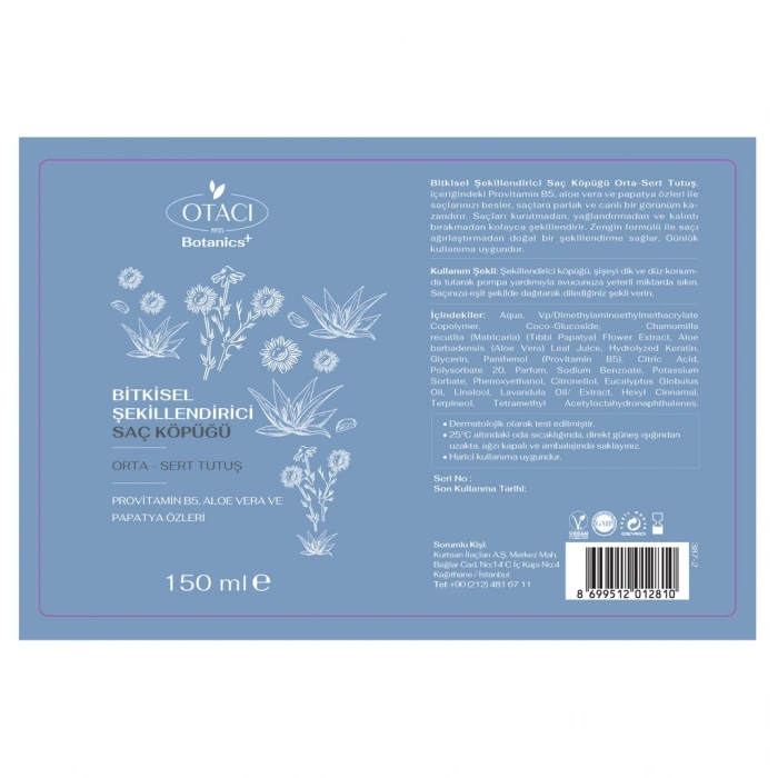 Otacı Botanics Bitkisel Şekillendirici Saç Köpüğü 150 ml (Orta & Sert  Tutuş)