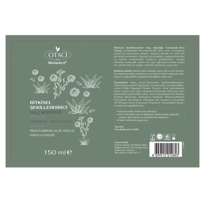 Otacı Botanics Bitkisel Şekillendirici Saç Köpüğü 150 ml (Yumuşak & Orta Tutuş)