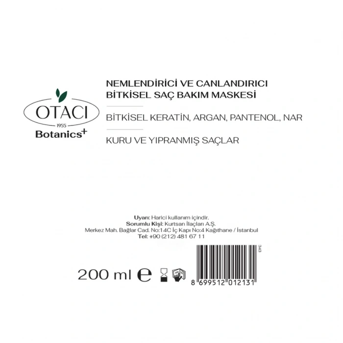 Otacı Botanics Nemlendirici & Canlandırıcı Bitkisel Saç Bakım Maskesi 200 ml
