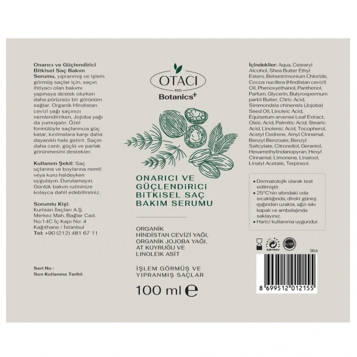 Otacı Botanics Onarıcı ve Güçlendirici Bitkisel Saç Bakım Serumu 100 ml