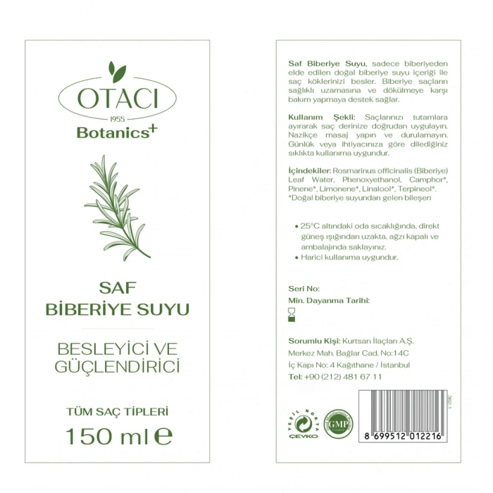 Otacı Botanics Saf Biberiye Suyu Tonik 150 ml