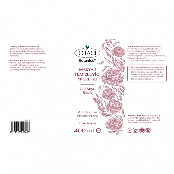 Otacı Gül Kürü Gül Suyu Bazlı Doğal Micellar Makyaj Temizleme Suyu 400 ml