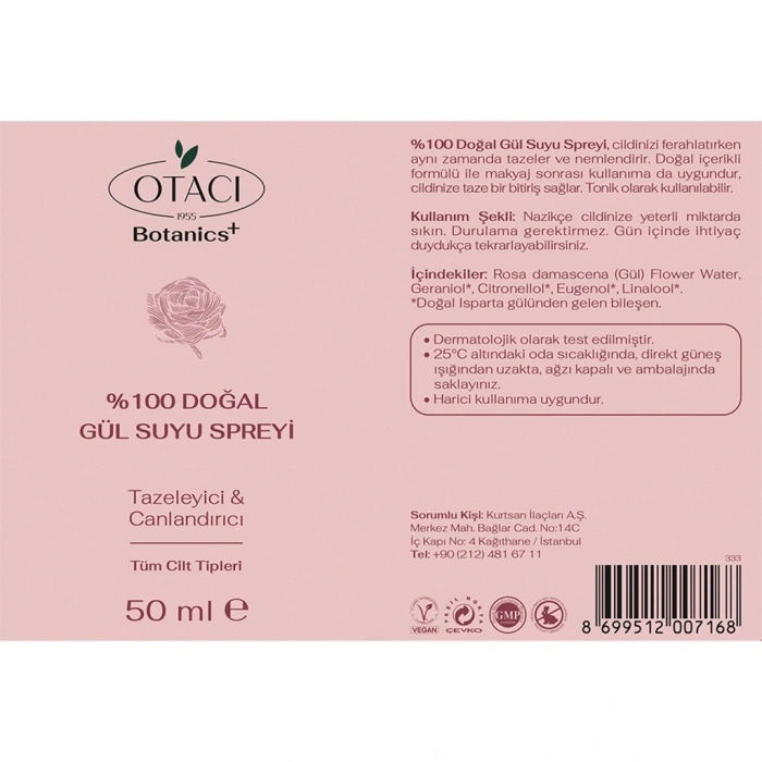 Otacı Gül Kürü Gül Suyu Yüz Spreyi 50 ml