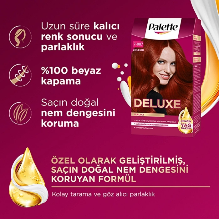 Palette Deluxe Yoğun Renkler Saç Boyası 7-887 Ateş Kızılı