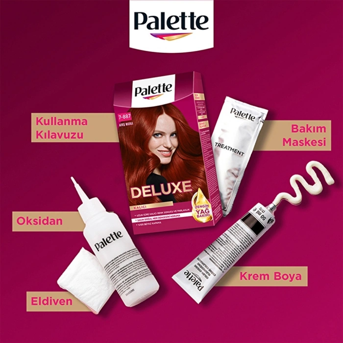 Palette Deluxe Yoğun Renkler Saç Boyası 7-887 Ateş Kızılı