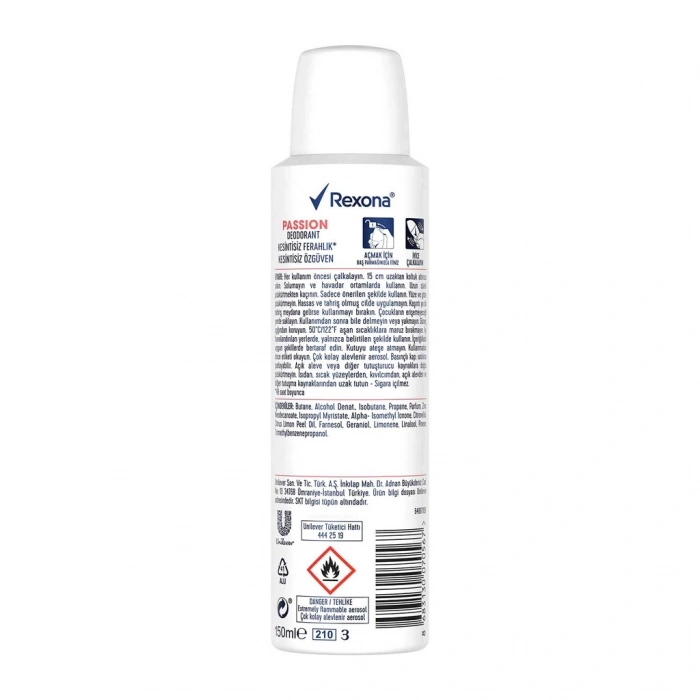 Rexona Kadın Sprey Deodorant Passion %0 Alüminyum 150 ml