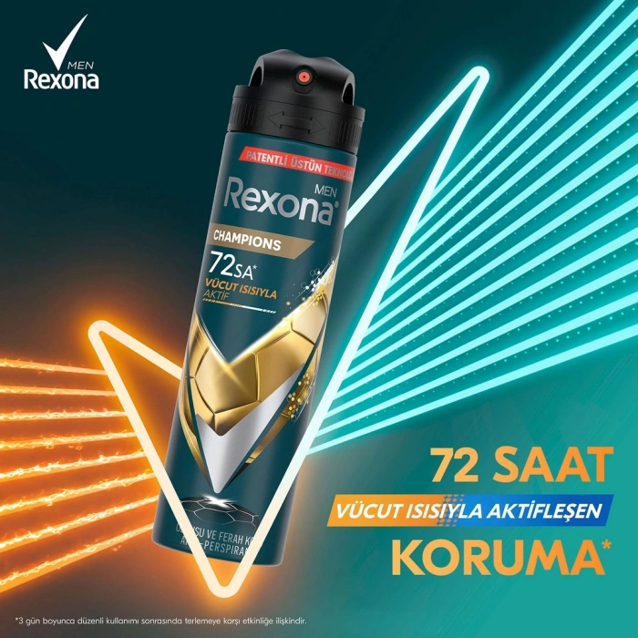 Rexona Men Erkek Sprey Deodorant Champions 72 Saat Kesintisiz Koruma 150 ml