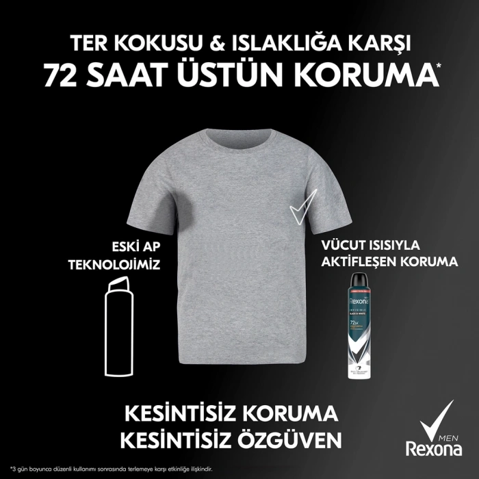 Rexona Men Erkek Sprey Deodorant Invisible Black & White 72 Saat Kesintisiz Koruma 200 ml