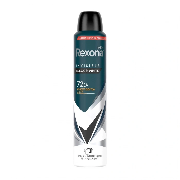 Rexona Men Erkek Sprey Deodorant Invisible Black & White 72 Saat Kesintisiz Koruma 200 ml