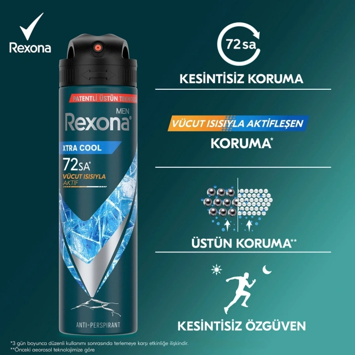 Rexona Men Erkek Sprey Deodorant Xtra Cool 72 Saat Kesintisiz Koruma 150 ml