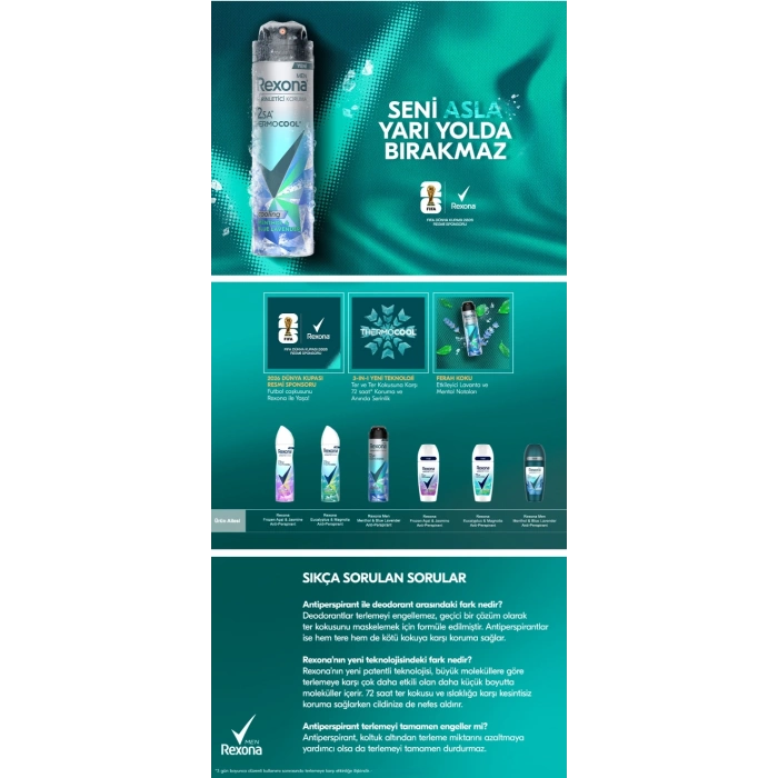 Rexona Men Thermocool Erkek Sprey Deodorant Menthol & Blue Lavender 150 ml