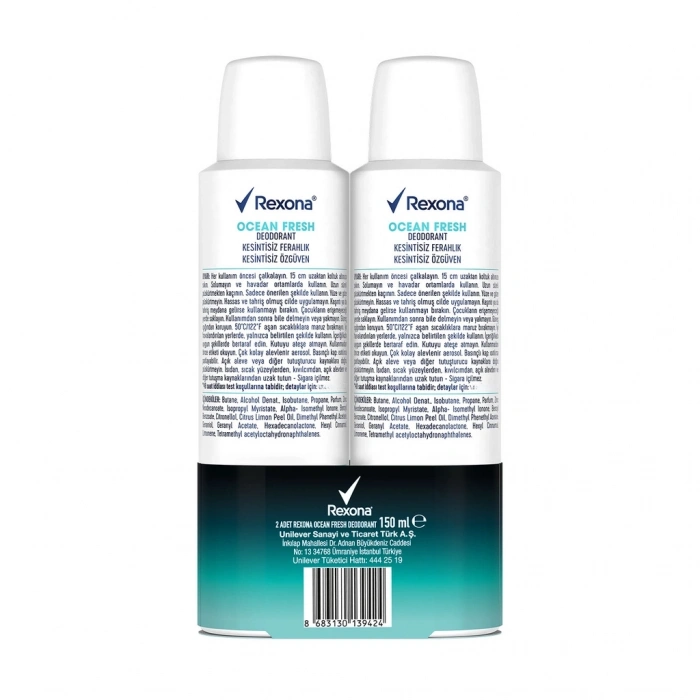 Rexona Ocean Fresh %0 Alüminyum Kadın Sprey Deodorant 150 ml x 2