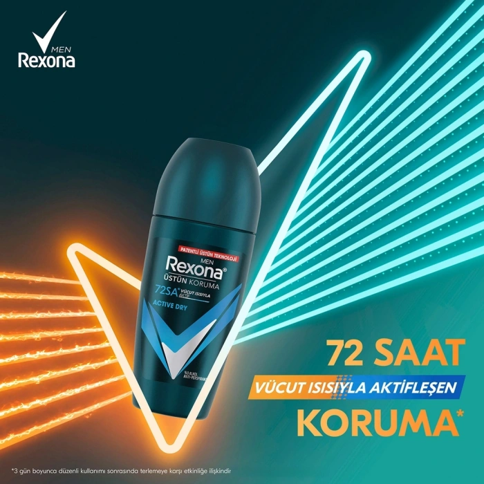 Rexona Üstün Koruma Erkek Roll On Deodorant Active Dry 72 Saat Kesintisiz Koruma 50 ml