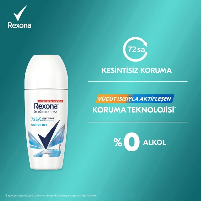 Rexona Üstün Koruma Kadın Roll On Deodorant Cotton Dry 72 Saat Kesintisiz Koruma 50 ml