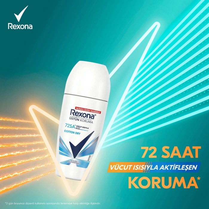 Rexona Üstün Koruma Kadın Roll On Deodorant Cotton Dry 72 Saat Kesintisiz Koruma 50 ml