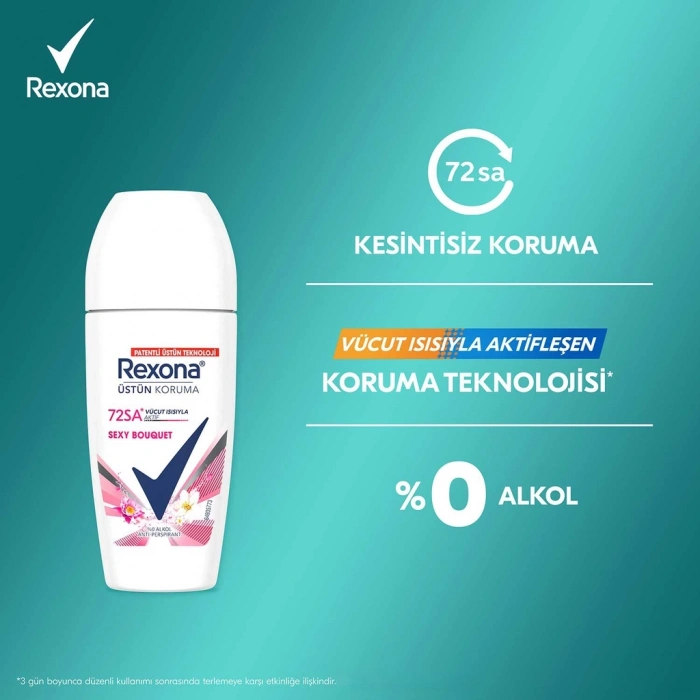 Rexona Üstün Koruma Kadın Roll On Deodorant Sexy Bouquet 72 Saat Kesintisiz Koruma 50 ml