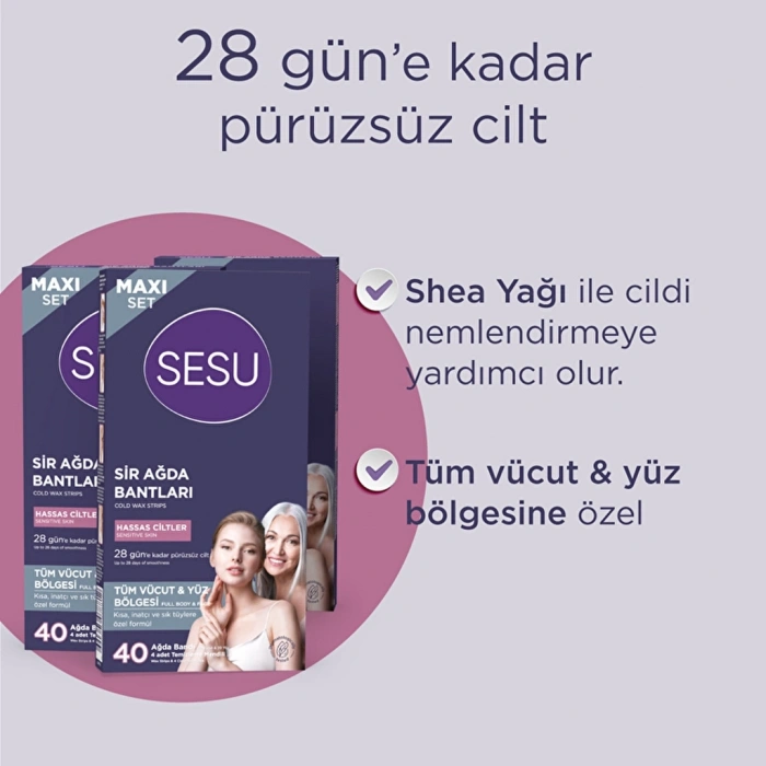 Sesu Hassas Ciltlere Özel Maxi Set Ağda Bandı 40lı