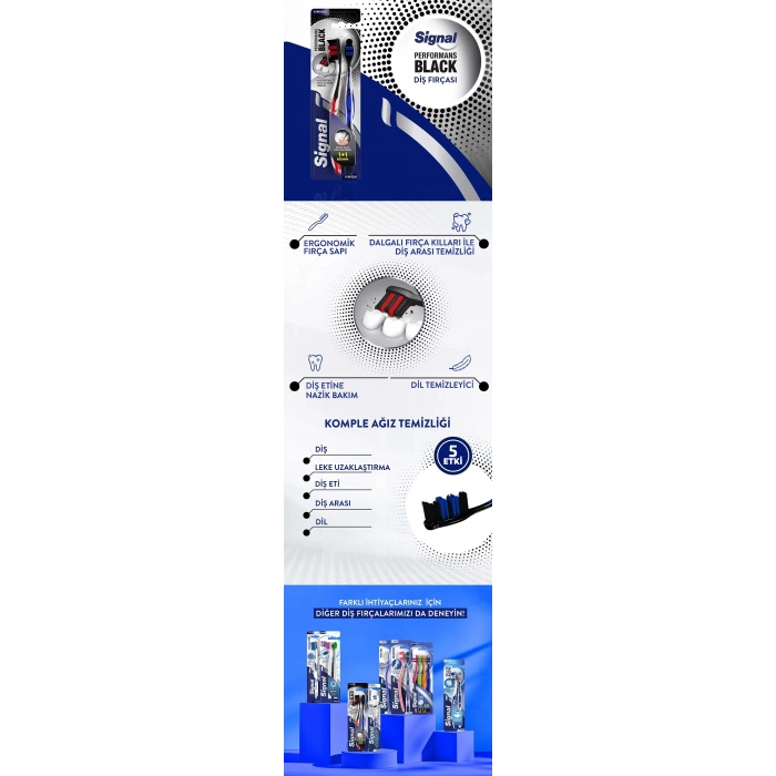 Signal Performans Black Etkili Plak Uzaklaştırma Diş Fırçası 1+1 (Yumuşak)