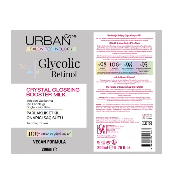 Urban Care No.4 Glycolic Retinol Parlaklık Etkili Onarıcı Saç Bakım Sütü 200 ml