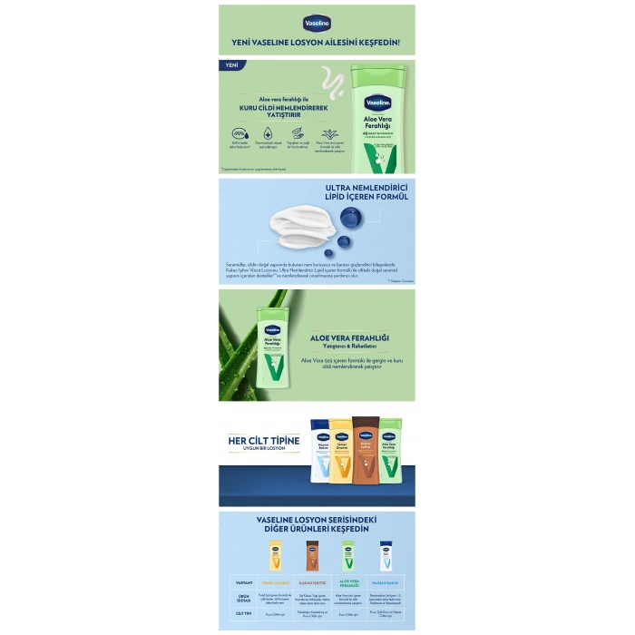 Vaseline Vücut Losyonu Aloe Vera Ferahlığı Kuru Ciltler İçin 200 ml