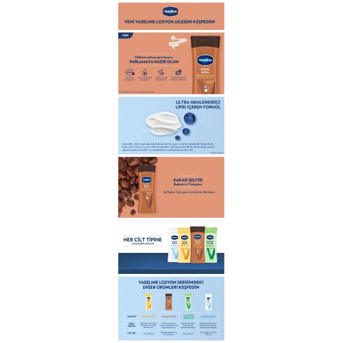 Vaseline Vücut Losyonu Kakao Işıltısı Parlaklığını Kaybetmiş ve Kuru Ciltler İçin 400 ml
